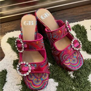 Gianni Bini Pink and Blue Patterned Mules